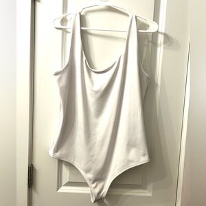 Express White Draped Neck Bodysuit